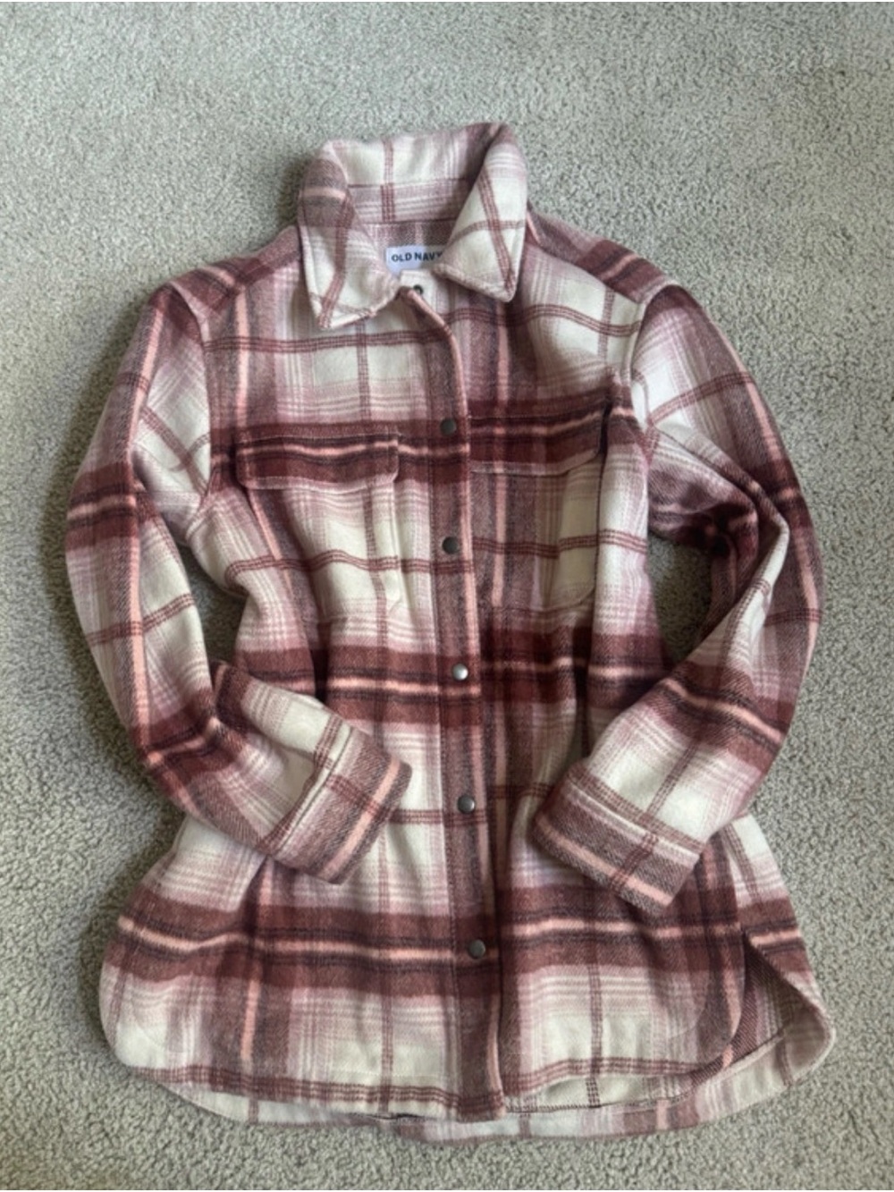 Old Navy Pink and Cream Plaid button up soft Jacket